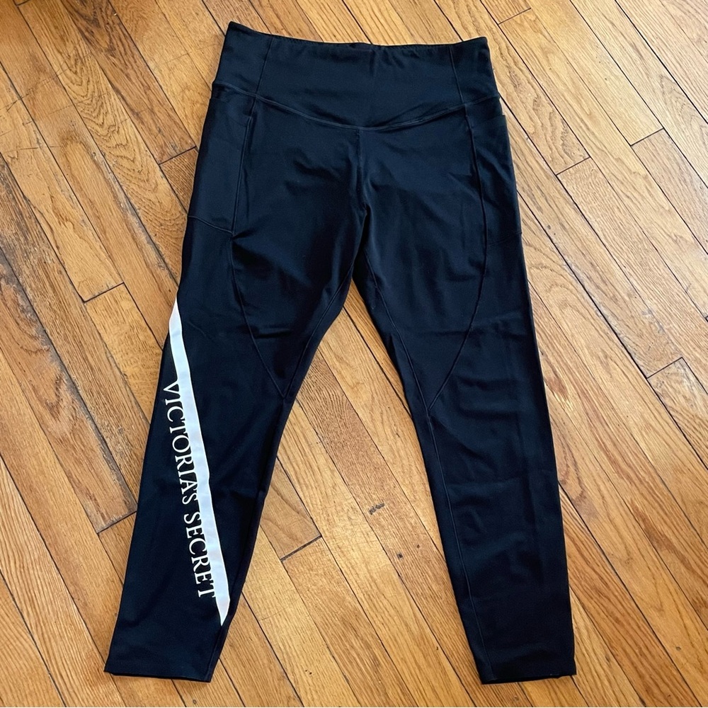 Victoria's Secret Black Leggings with White Side Logo